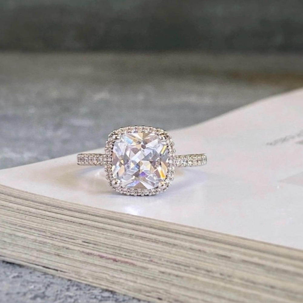 Platinum Plated  Adjustable Ring Princess Cut Bridal Jewelry Gift For Her